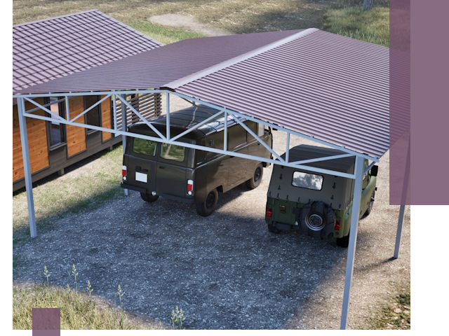 Двускатные навесы под ключ в Комсомольске-на-Амуре — изготовление и монтаж